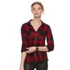 Women's Rock & Republic&reg; Drapey Plaid Shirt, Size: Xl, Dark Red