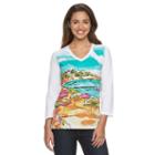 Women's Caribbean Joe Beach Scene Graphic Tee, Size: Medium, Turquoise/blue (turq/aqua)