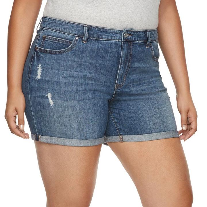 Plus Size Jennifer Lopez Boyfriend Jean Shorts, Women's, Size: 18 W, Dark Blue