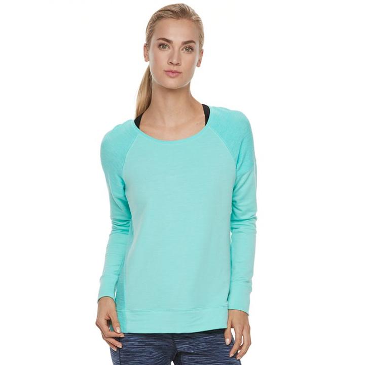 Women's Tek Gear&reg; Raglan French Terry Top, Size: Medium, Turquoise/blue (turq/aqua)
