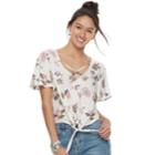 Juniors' Mudd&reg; Floral Tie Front Crop Top, Teens, Size: Xs, Natural