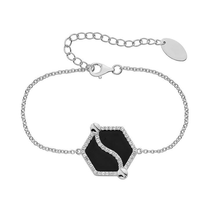 Onyx & Lab-created White Sapphire Sterling Silver Hexagon Bracelet, Women's, Size: 6.5, Multicolor