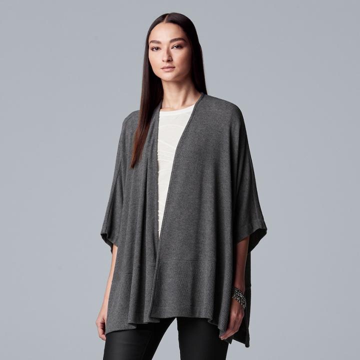 Women's Simply Vera Vera Wang Draped Open-front Poncho, Size: L-xl, Dark Grey