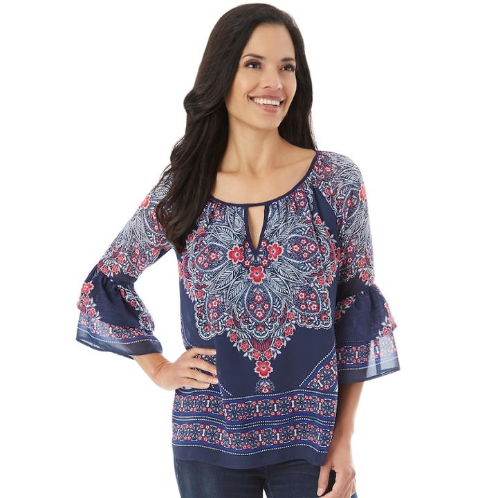 Women's Apt. 9&reg; Printed Keyhole Top, Size: Xl, Navy Paisley