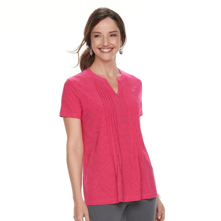 Women's Croft & Barrow&reg; Jacquard Pintuck Henley Top, Size: Xs, Med Pink