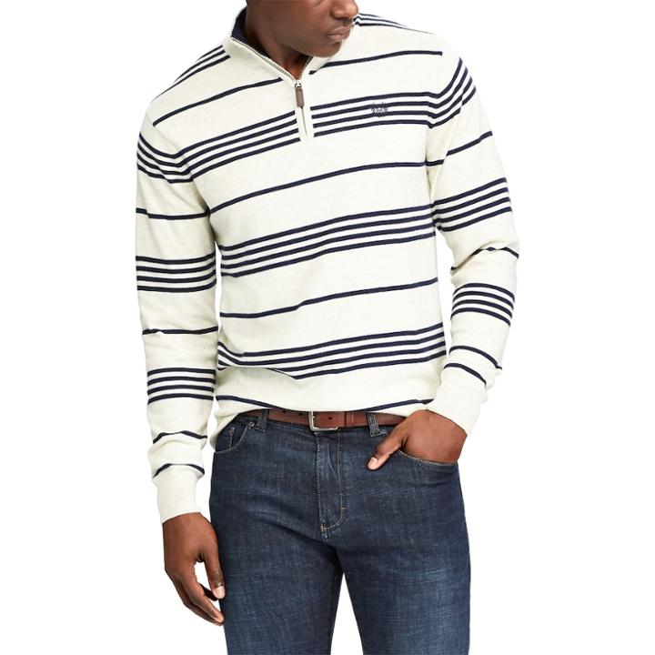 Men's Chaps Classic-fit Striped Quarter-zip Sweater, Size: Medium, Natural