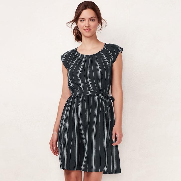 Women's Lc Lauren Conrad Floral Pleated Dress, Size: Medium, Dark Grey