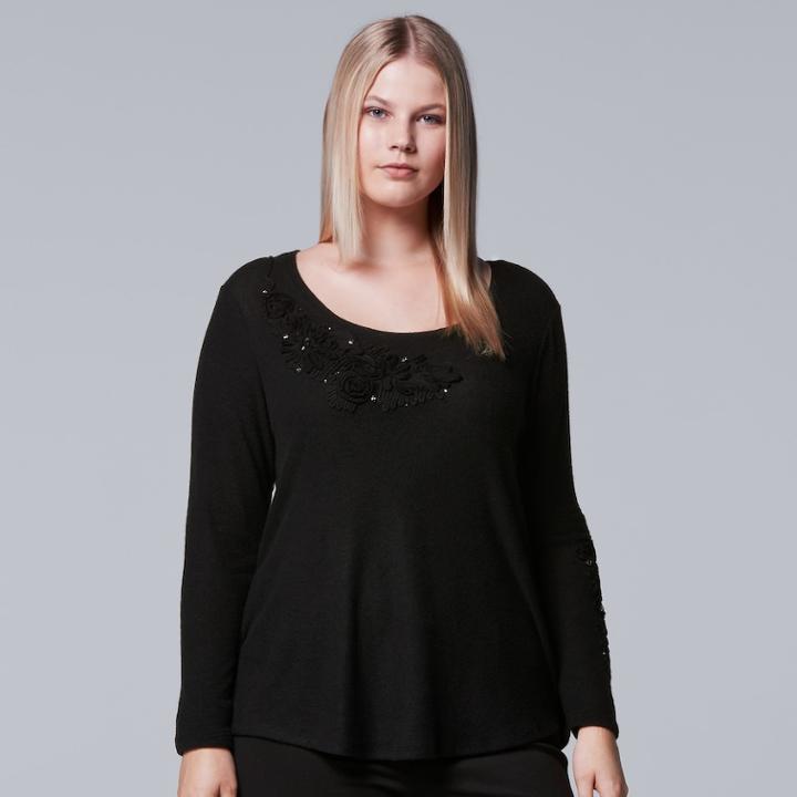 Plus Size Simply Vera Vera Wang Floral Tee, Women's, Size: 2xl, Black