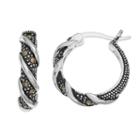 Silver Luxuries Marcasite Twist Hoop Earrings, Women's, Grey