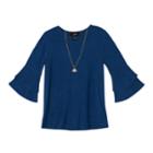 Girls 7-16 Iz Amy Byer Fuzzy Bell Sleeve Top With Necklace, Size: Large, Dark Blue