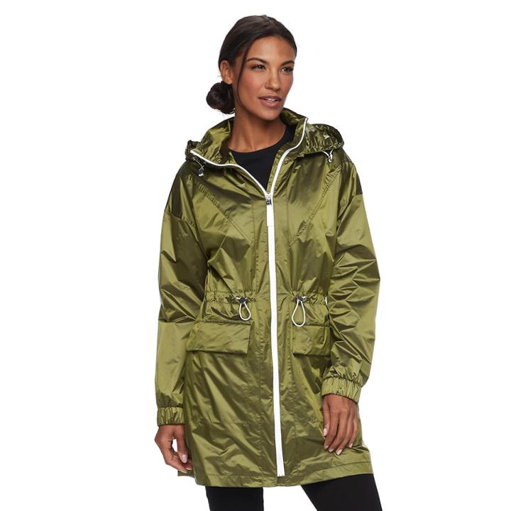 Women's Tower By London Fog Hooded Metallic Anorak Jacket, Size: Large, Green