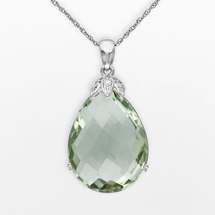 10k White Gold Green Quartz And Diamond Accent Drop Teardrop Pendant, Women's, Size: 17