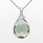 10k White Gold Green Quartz And Diamond Accent Drop Teardrop Pendant, Women's, Size: 17