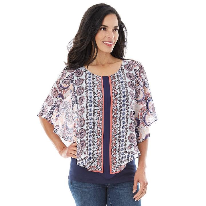 Ab Studio, Women's Print Popover Top, Size: Medium, Ovrfl Oth