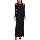 Women's Chaps Mesh Trim Jersey Evening Gown, Size: 14, Black