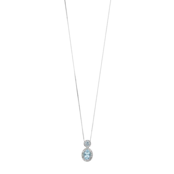10k White Gold 1/6 Carat T.w. Diamond & Aquamarine Oval Pendant Necklace, Women's, Size: 18, Blue