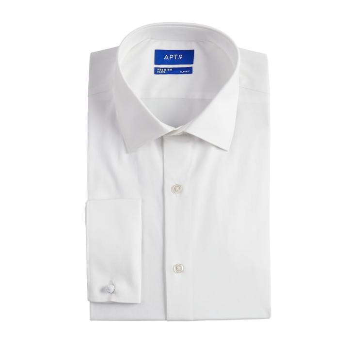 Men's Apt. 9&reg; Premier Flex Collar Slim-fit Stretch French Cuff Dress Shirt, Size: 16-34/35, White