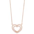 Timeless Sterling Silver Rose Gold Tone Cubic Zirconia Double Heart Pendant Necklace, Women's, White