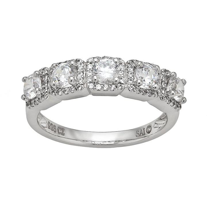 Diamonluxe Sterling Silver 1.59-ct. T.w. Simulated Diamond Frame Ring, Women's, Size: 8, White