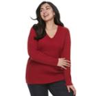 Plus Size Croft & Barrow&reg; Essential Cable Knit V-neck Sweater, Women's, Size: 2xl, Dark Red