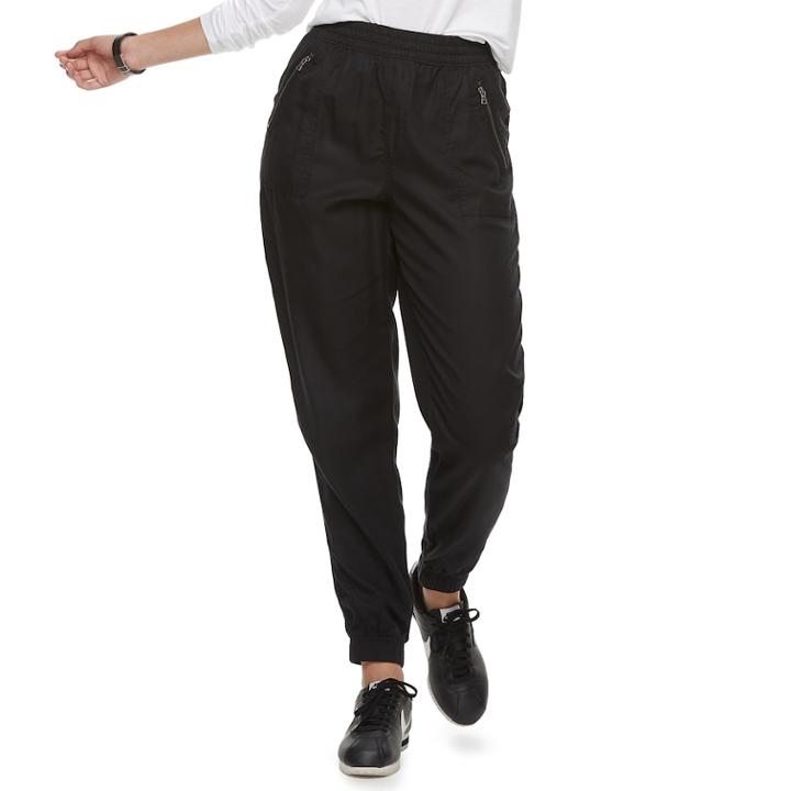 Juniors' So&reg; Zip-pocket Twill Low-rise Jogger Pants, Teens, Size: Medium, Black
