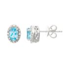 Sterling Silver Blue Topaz & Diamond Accent Oval Halo Stud Earrings, Women's