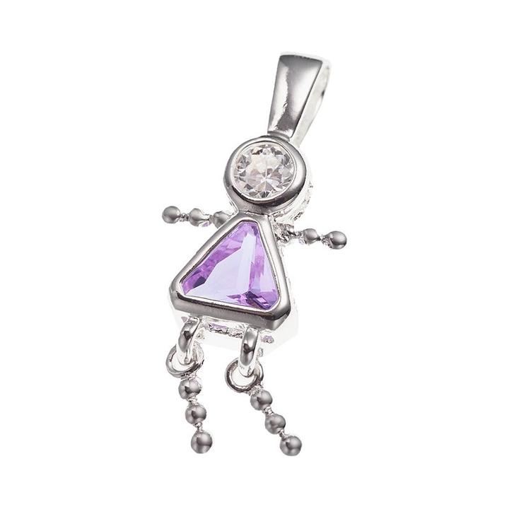 Sterling Silver Birthstone Babies Girl Charm, Purple