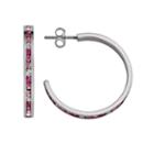Traditions Sterling Silver Pink And White Swarovski Crystal Hoop Earrings, Women's