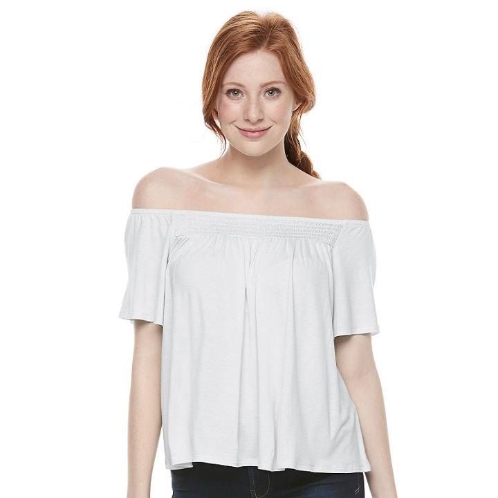 Juniors' So&reg; Smocked Off The Shoulder Top, Girl's, Size: Xl, White