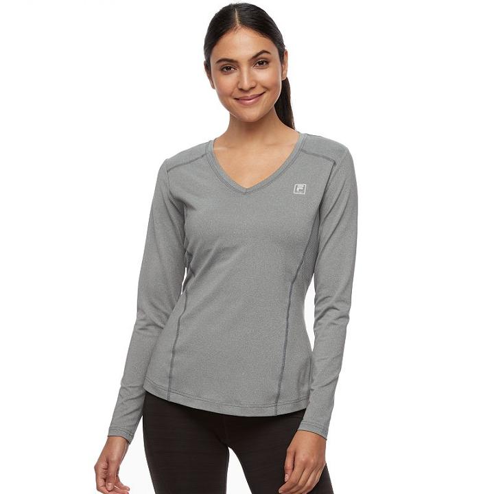 Women's Fila Sport&reg; Essential V-neck Long Sleeve Tee, Size: Medium, Light Grey