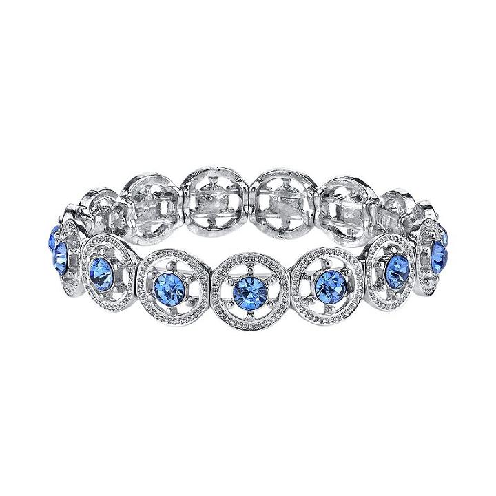 1928 Simulated Crystal Disc Stretch Bracelet, Women's, Size: 7, Blue