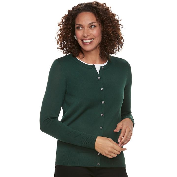 Women's Croft & Barrow Essential Cardigan Sweater, Size: Xs, Dark Green