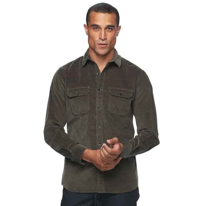 Men's Apt. 9&reg; Slim-fit Stretch Corduroy Shirt, Size: Med Slim, Green