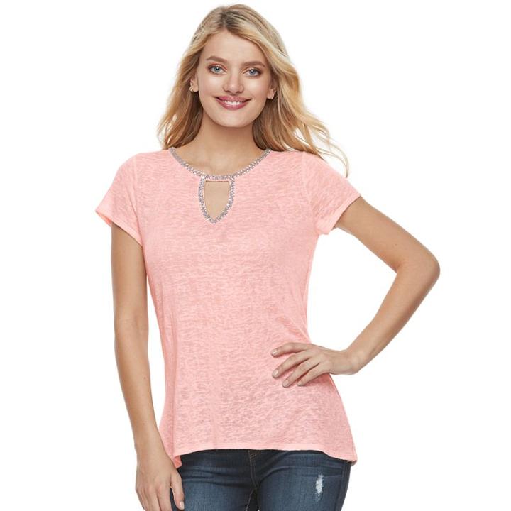 Women's Juicy Couture Cutout Embellished Tee, Size: Xs, Lt Orange