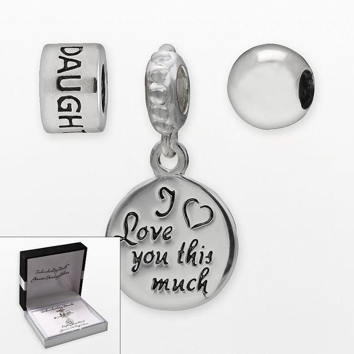 Individuality Beads Sterling Silver Daughter Bead And I Love You This Much Charm Set, Women's, Grey