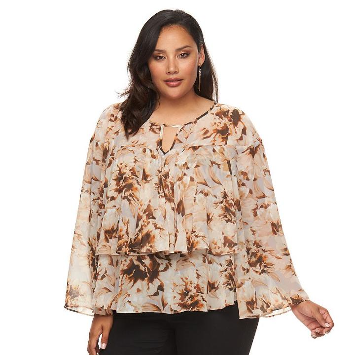 Plus Size Jennifer Lopez Ruffle Chiffon Top, Women's, Size: 0x, Gold