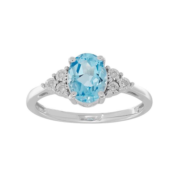 Sterling Silver Aquamarine & Diamond Accent Oval Ring, Women's, Size: 8, Blue