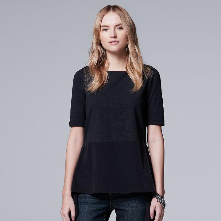 Women's Simply Vera Vera Wang Mixed-media Handkerchief Top, Size: Xs, Black