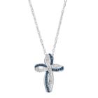 Silver Luxuries Crystal Ribbon Cross Pendant Necklace, Women's, Grey