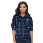 Petite Sonoma Goods For Life&trade; Plaid Button-down Shirt, Women's, Size: S Petite, Dark Blue