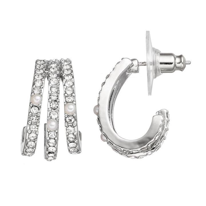 Simply Vera Vera Wang Pave Nickel Free Triple Hoop Earrings, Women's, White