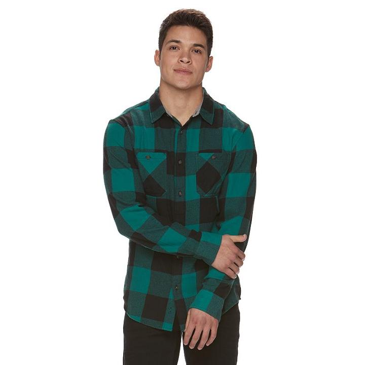 Men's Urban Pipeline&reg; Plaid Flannel Shirt, Size: Large, Med Green