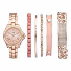 Vivani Women's Stainless Steel Watch & Crystal Bracelet Set, Size: Medium, Pink