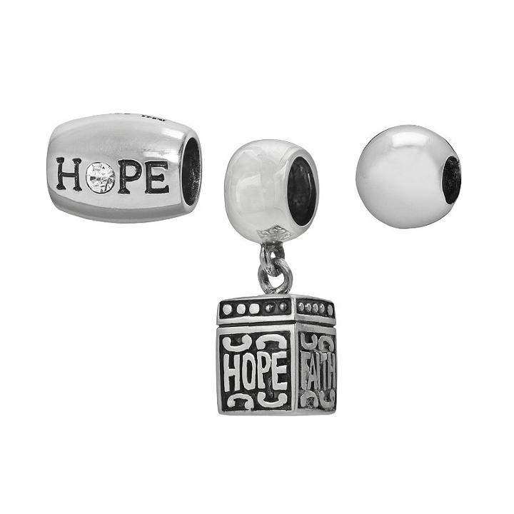 Individuality Beads Sterling Silver Crystal Hope Bead And Prayer Box Charm Set, Women's
