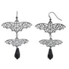Jet Nickel Free Double Bat Drop Earrings, Women's, Black