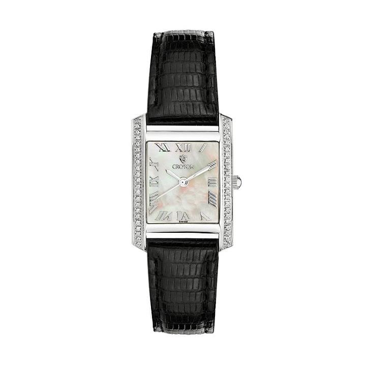 Croton Women's Diamond Leather Watch, Black