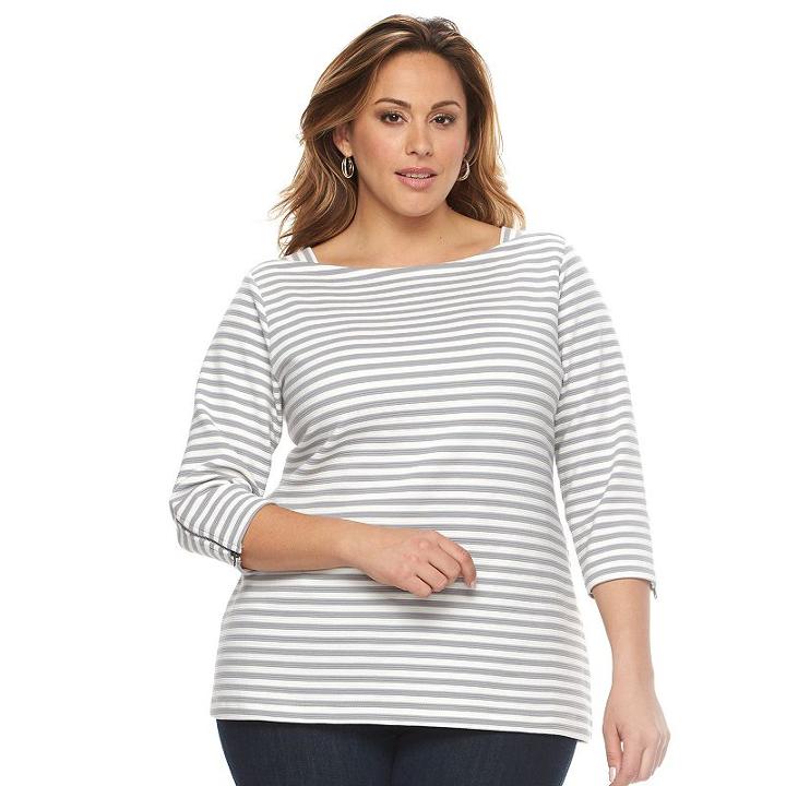 Plus Size Croft & Barrow® Ribbed Stripe Top, Women's, Size: 3xl, Grey