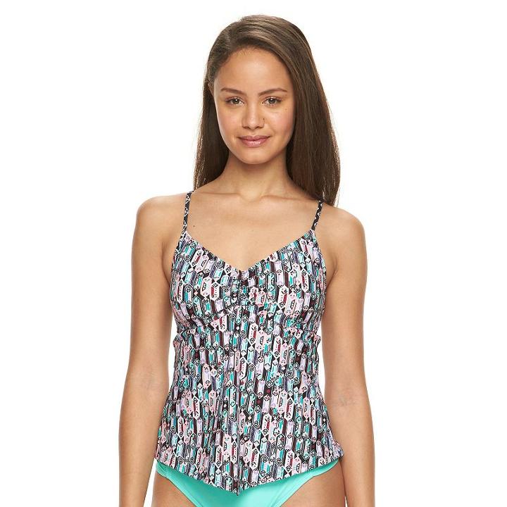 Mix And Match Floral Geometric Apron-back Tankini Top, Size: Xl, Ovrfl Oth