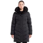 Women's Noize Faux-fur Hood Long Puffer Jacket, Size: Small, Black