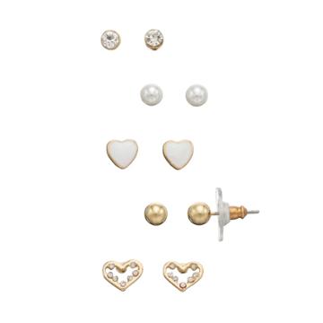 Lc Lauren Conrad Heart Nickel Free Stud Earring Set, Women's, Multicolor